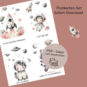 Kinderzimmerdeko oder Grußkarten - zuckersüße Astronauten im Weltraum Bild 1