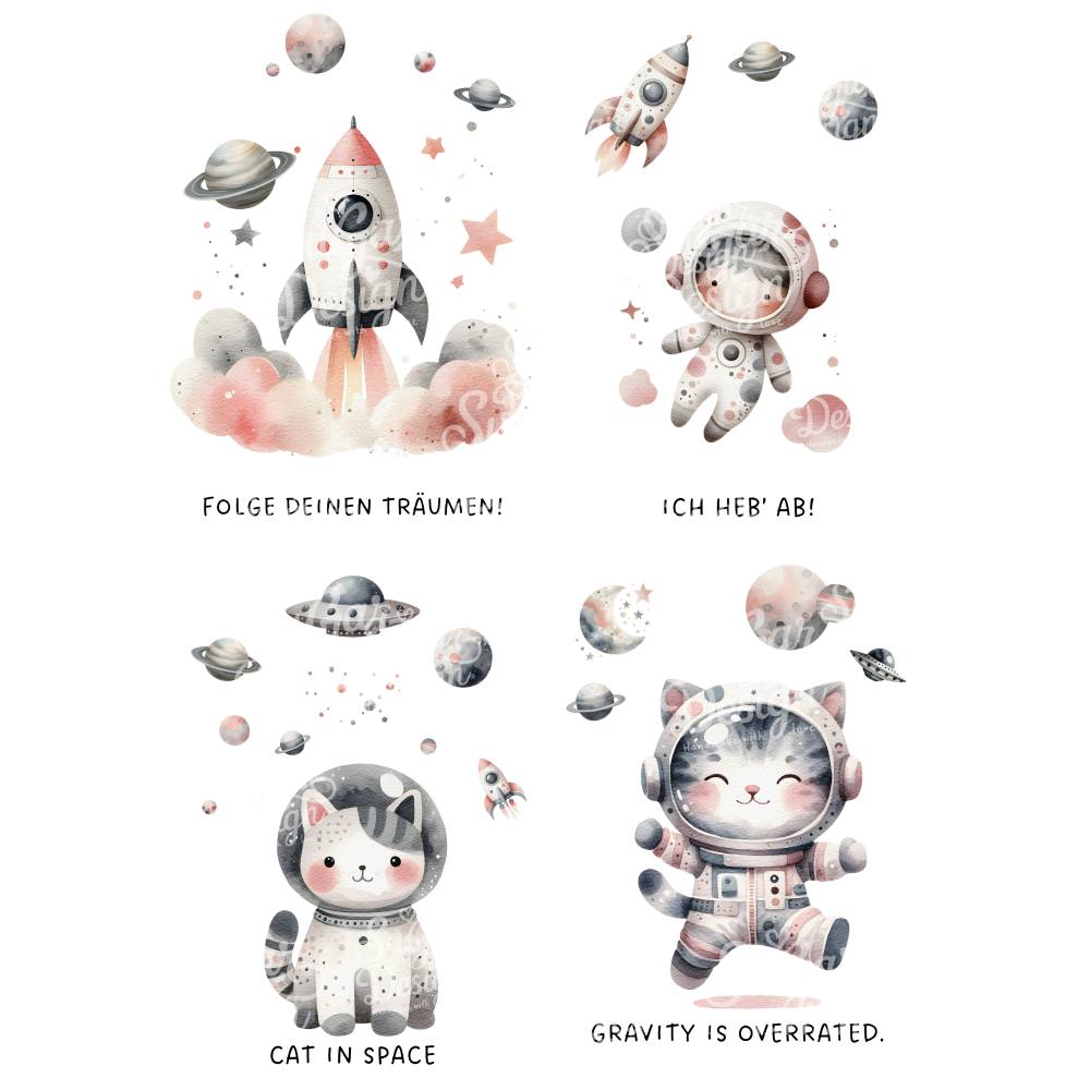 Kinderzimmerdeko oder Grußkarten - zuckersüße Astronauten im Weltraum Bild 2