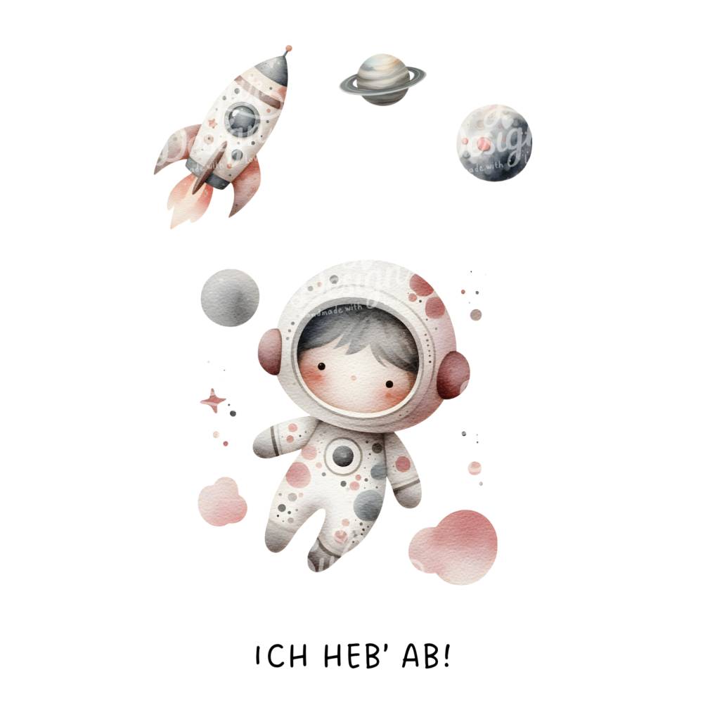 Kinderzimmerdeko oder Grußkarten - zuckersüße Astronauten im Weltraum Bild 3