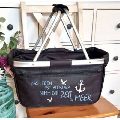 Einkaufskorb personalisiert mit Name Leben Zeit Meer Tragekorb klappbar Geschenkidee Maritim