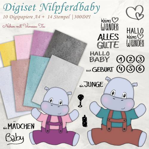 Nilpferdbaby Digiset PNG JPG Printable Plotten Baby