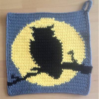 DIY-Häkelanleitung Topflappen "Eule im Mond"