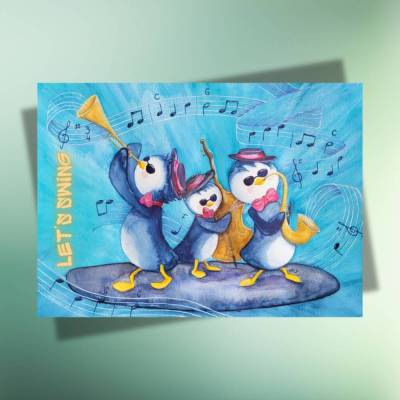 Pinguin-Jazz-Band - Postkarte | Geburtstag | Jubiläum | Hochzeit | Jugendweihe | jederzeit