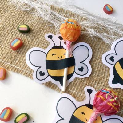 Druckvorlage Tischdeko - Biene - Geburtstag - Lutscher - Streudeko - Party - Feier - ausdrucken - Gastgeschenk - Hummel 