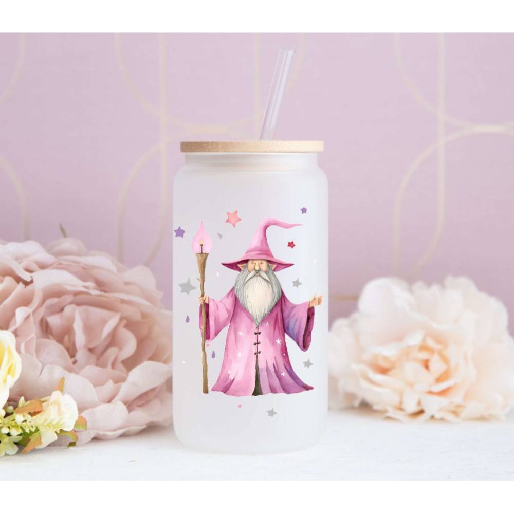 Trinkglas mit Deckel personalisiertes Eiskaffeeglas Zauberer Glasbecher Glas Geschenk