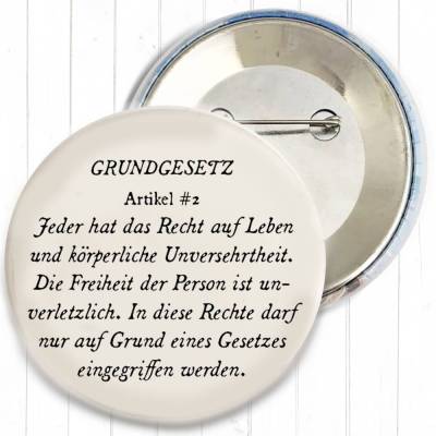 Grundgesetz Artikel 2 Persönliche Freiheitsrechte Button in 2x Größen nach Wahl