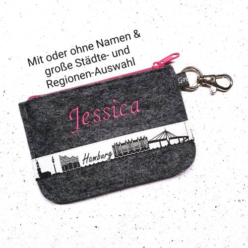 Filz Minigeldbörse Hamburg Berlin München Frankfurt Köln Düsseldorf uvm. Städte mit oder ohne Namen mit Filzfarbauswahl