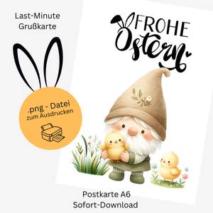 Osterkarte „Wichtel mit Küken“ – Digitaler Ostergruß zum Download Bild 1