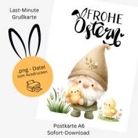 Osterkarte „Wichtel mit Küken“ – Digitaler Ostergruß zum Download