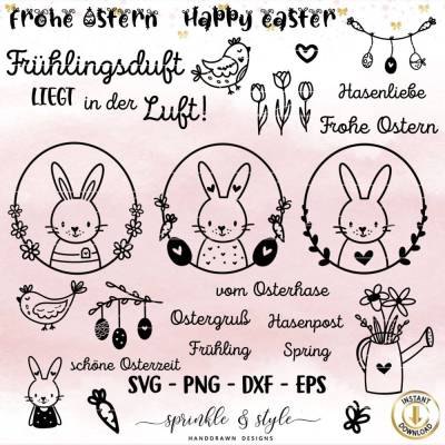Plotterdatei Ostern, Frohe Ostern, Laserdatei Ostern, Cricut, Osterhase png, Frühling PNG, Clipart Hase dxf, eps