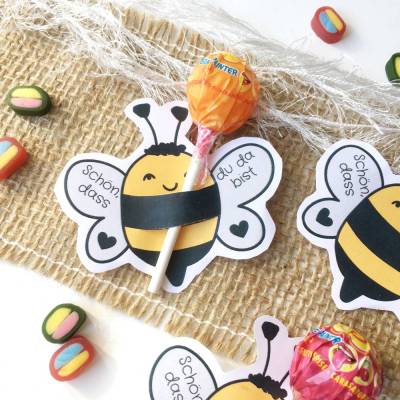 Druckvorlage Tischdeko - Biene - Geburtstag - Lutscher - Streudeko - Party - Feier - ausdrucken - Gastgeschenk - Hummel
