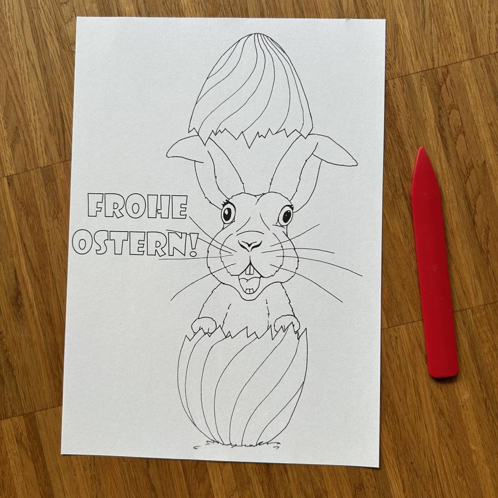 DIY Printable: lustige Oster Karte Hasen Popo Faltkarte Grußkarte zum Selbstausdrucken anmalen, Frohe Ostern, Osterhase Bild 2