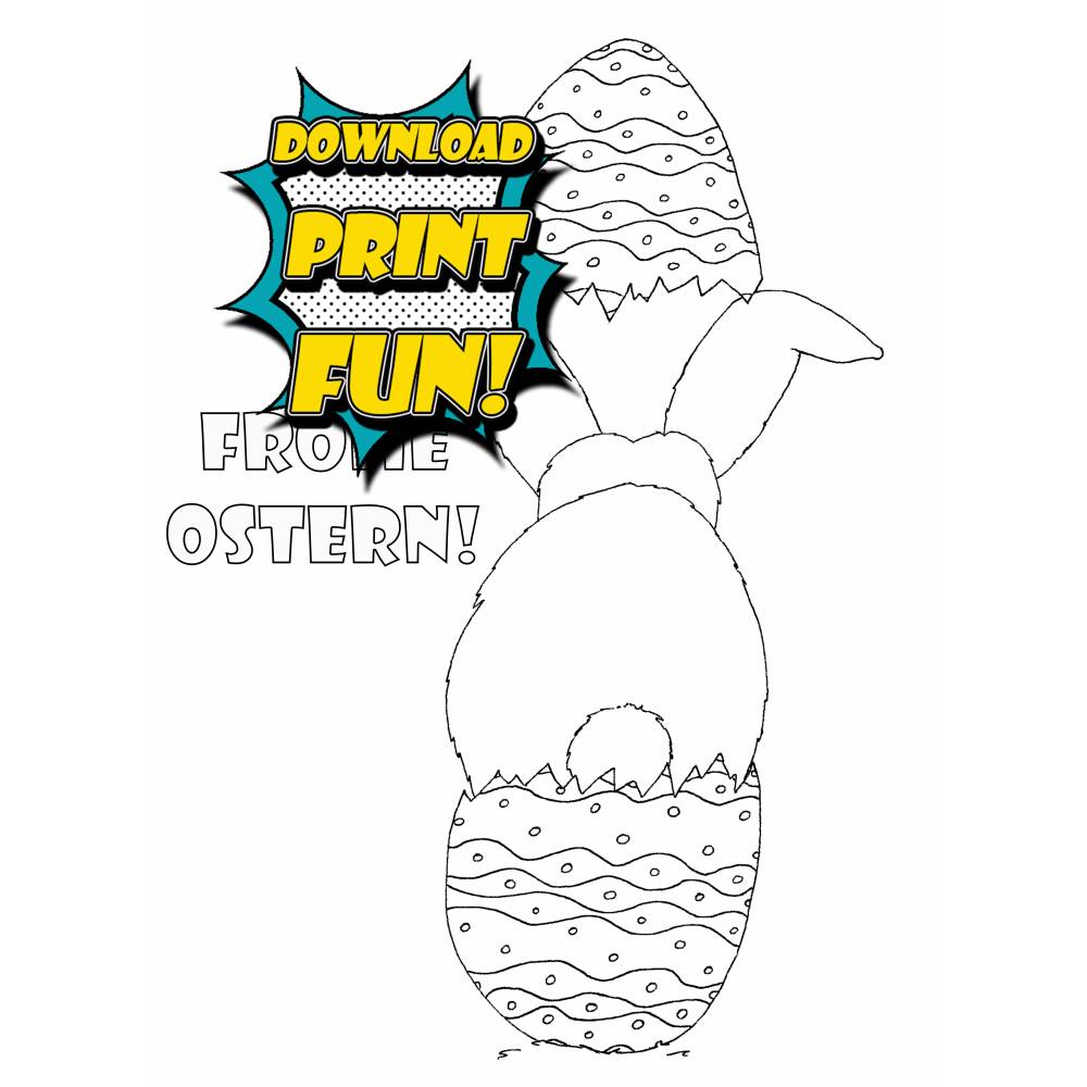 DIY Printable: lustige Oster Karte Hasen Popo Faltkarte Grußkarte zum Selbstausdrucken anmalen, Frohe Ostern, Osterhase Bild 7