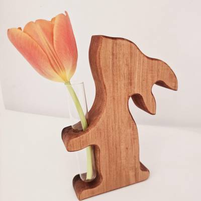 Holzhase für Ostern, Osterhase, Vase, Osterdeko, Dekoration, Frühling, Reagenzglas