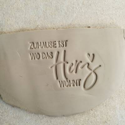 Töpferstempel "Zuhause ist wo das Herz wohnt" Keramik Ton