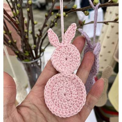 Set 3 Osterhasen gehäkelt Anhänger Frühlings Deko Osterdeko Hase minimalistisch gelb rosa flieder