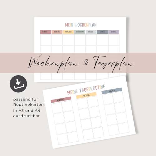 Wochenplan und Tagesplan für Kinder in A3 und A4 ausdruckbar, Montessori inspiriert, Digitaler PDF Download zum runterla