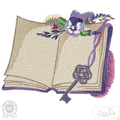 Buch Stickdatei – Florales Motiv mit Schlüssel für Leseknochen & Geschenke