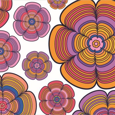 10 Postkarten Funky Flower Power & Funky Birthday, mit großen bunten Retroblüten