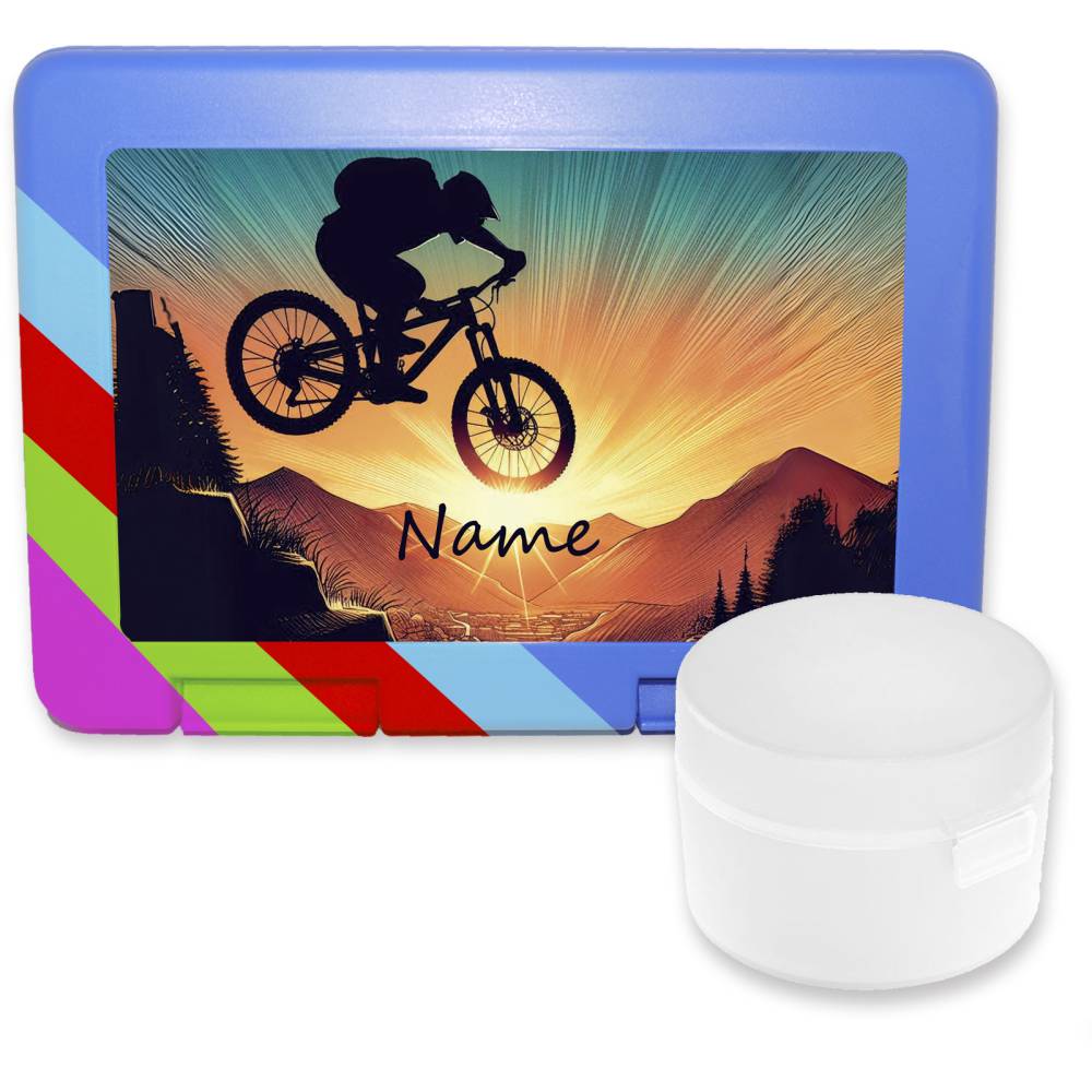 Lunchbox / Brotzeitbox / Brotdose mit separater Obstdose Fahrrad mit Name / personalisierbar