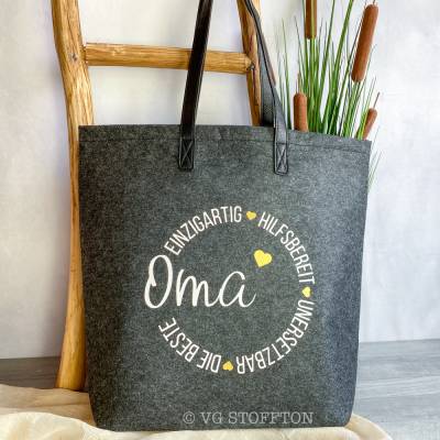 Filzshopper mit Kunstleder Henkeln - elegante Filztasche | Handtasche, Arbeitstasche, Einkaufstasche | Oma Geschenk