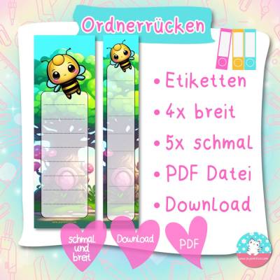 Ordnerrücken - Etiketten - Biene Konstanbien - PDF A4 Download - für breite & schmale Ordner
