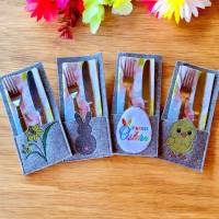 ITH Stickdateien Set Osterdeko – Bestecktaschen & Anhänger ab 10x10 – Shabby Stil