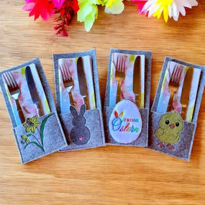 ITH Stickdateien Set Osterdeko – Bestecktaschen & Anhänger ab 10x10 – Shabby Stil