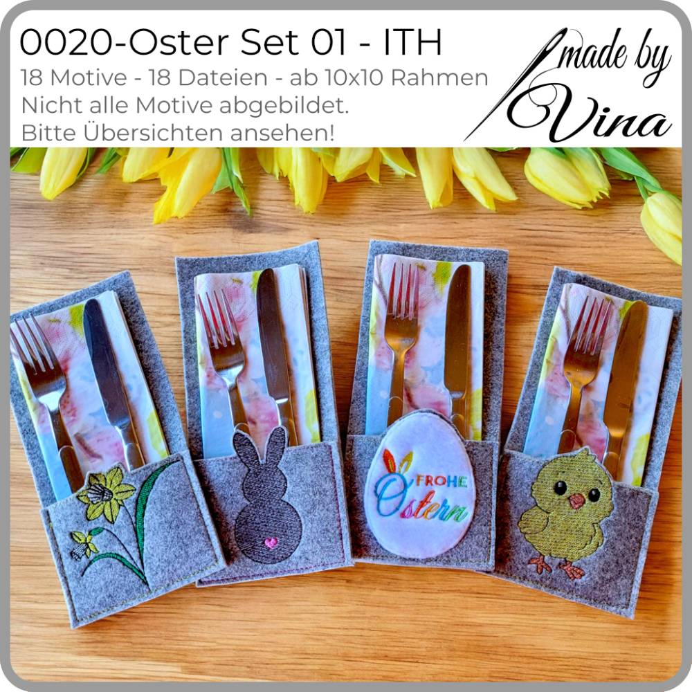 ITH Stickdateien Set Osterdeko – Bestecktaschen & Anhänger ab 10x10 – Shabby Stil Bild 2