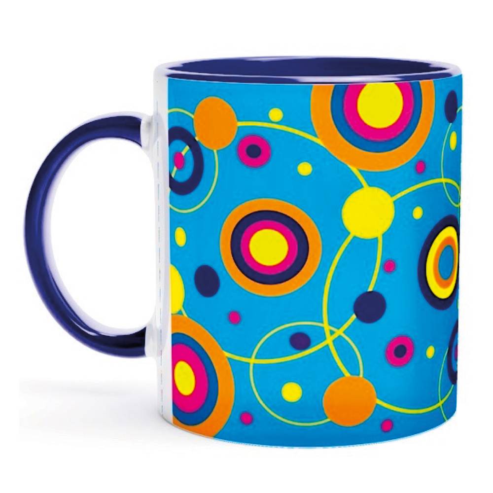 Hippie-Tasse im 70er Jahre Vintage Retro-Style mit bunten Ornamenten – Spülmaschinenfest