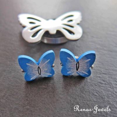 Holzohrstecker Schmetterling blau weiß – handgemachte Holz Ohrstecker Ohrringe