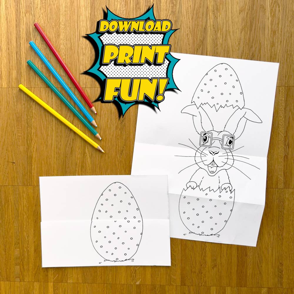 DIY Printable: lustige Oster Karte Nerd Hase mit Brille Faltkarte Grußkarte zum Selbstausdrucken anmalen, Frohe Ostern Bild 1