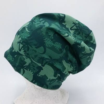 Mütze Beanie grün mit Dinos, für Jungen,Babymütze,Wendemütze