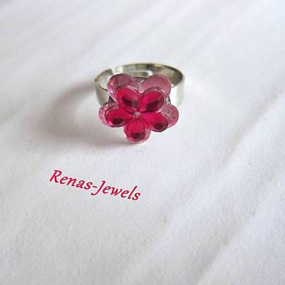 Verstellbarer Damenring Blume Pink Rosa Silberfarben – Fingerring mit Schmucksteinen