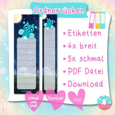 Ordnerrücken - Etiketten - Glühwürmchen - PDF A4 Download - für breite & schmale Ordner