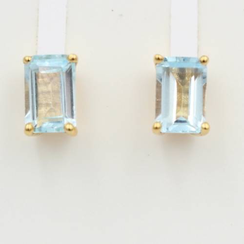 Edle 1,1 Carat Blautopas  Ohrstecker 925 Silber vergoldet Ohrring Schmuck