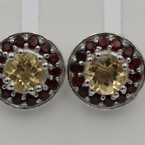Edle 1,42 Carat Citrin Granat Ohrstecker 925 Silber Edelsteinohrstecker Top