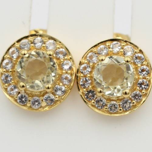 Edler 1,4 Carat Lemonquarz Weißopas Ohrstecker 925 Silber Edelstein Schmuck