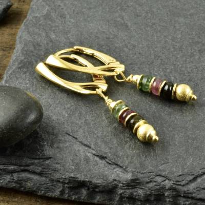 Edle Ohrhänger mit Turmalin und vergoldetem 925er Silber Geschenk Geburtstag Hochzeitstag Freundin Ohrringe mit Edelstei