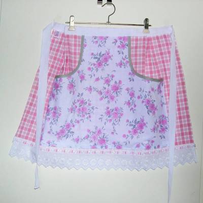 Halbschürze, Klammerbeutel, rosa Rosen, Klammerschürze, Schürze mit großer Tasche, Schürze Kängurutasche