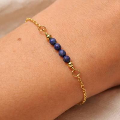 Armband LAPISPERLEN zartes Messingarmband mit Lapislazuli (2150)