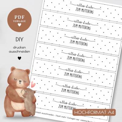 Druckvorlage Banderolen „Alles Liebe zum Muttertag“ – PDF A4 (Hoch- & Querformat)