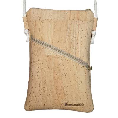 Handytasche zum Umhängen aus Kork – Natur, Dunkelbraun oder Schwarz – Vegan & Handmade – Crossbody Bag mit Kordel – ohne/mit Vorderfach