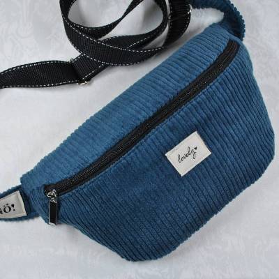 Trendy Crossbag, Hip Bag, Bauchtasche, Gürteltasche, Umhängetasche aus Beitcord-petrol-blau