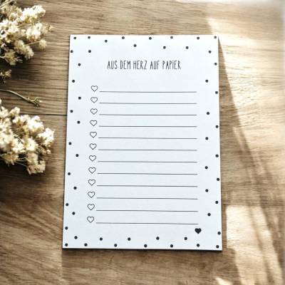 Notizblock A6, 25 Blatt, minimalistisch, schwarz weiß, To Do Liste, Mitbringsel, Geschenk für Frauen, Freundin, 25