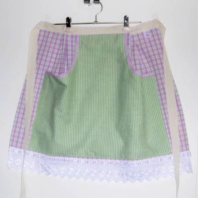 Halbschürze, Klammerbeutel, lila grün Klammerschürze, Schürze mit großer Tasche, Schürze Kängurutasche