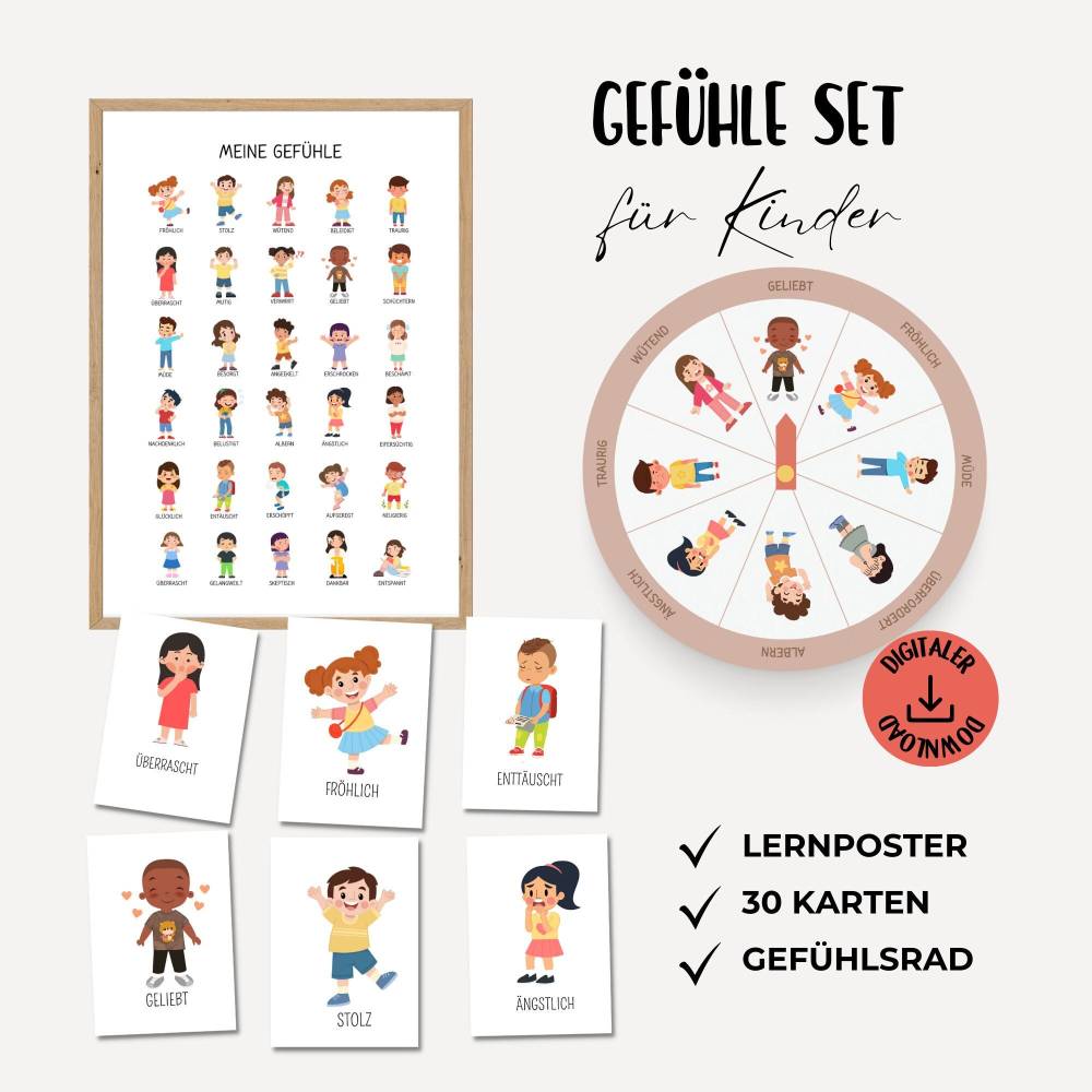 Gefühle Set für Kinder, PDF zum Ausdrucken, Emotionen lernen für Kita und Zuhause, digitale Download Bild 1