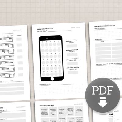 Digital Detox 30 Tage Challenge | Bildschirmzeit reduzieren | Achtsamkeit & Handy Nutzung | PDF A4