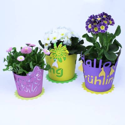 Plotterdatei Frühlingsgruß – Frühlingsdeko plotten Papier, SVG Banderole, Blumentopf, Manschette, Übertopf, Geschenk