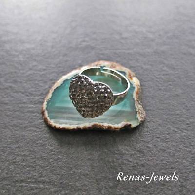 Verstellbarer Damen Ring Herz silberfarben schimmernd grau Fingerring Geschenk
